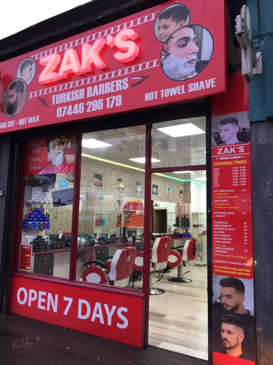 Zak's Turkish Barber shopfront on Battlefield Road, Glasgow